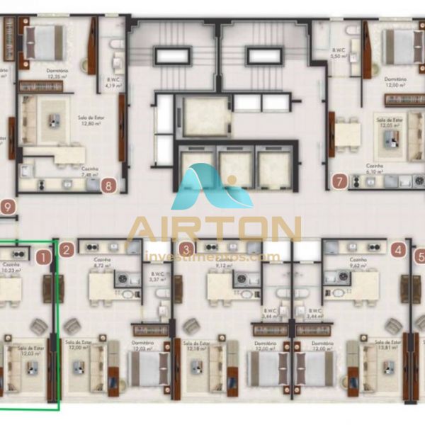 V1008 FLAT MOBILIADO PARA VENDA, 350 MTS DO MAR EM